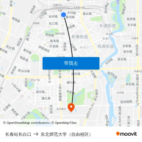 长春站长白口 to 东北师范大学（自由校区） map