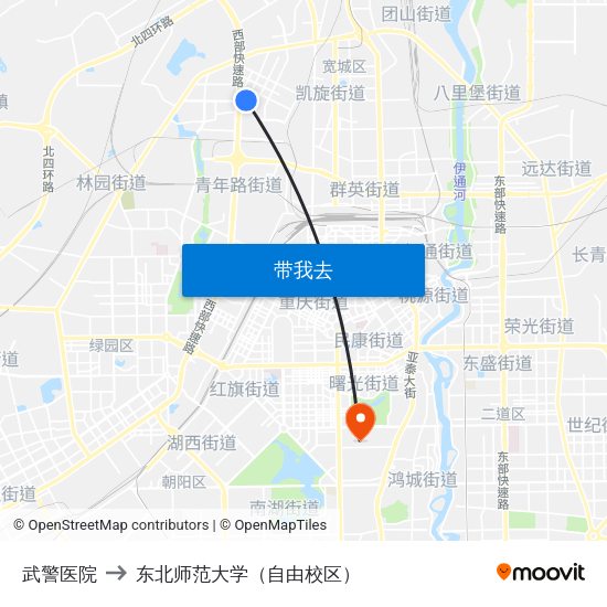 武警医院 to 东北师范大学（自由校区） map
