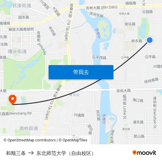 和顺三条 to 东北师范大学（自由校区） map