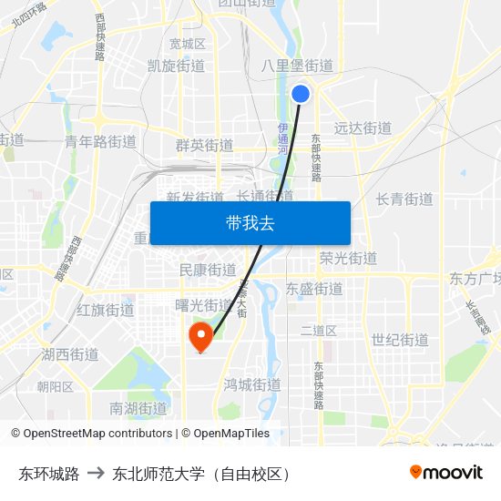 东环城路 to 东北师范大学（自由校区） map