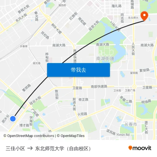 三佳小区 to 东北师范大学（自由校区） map