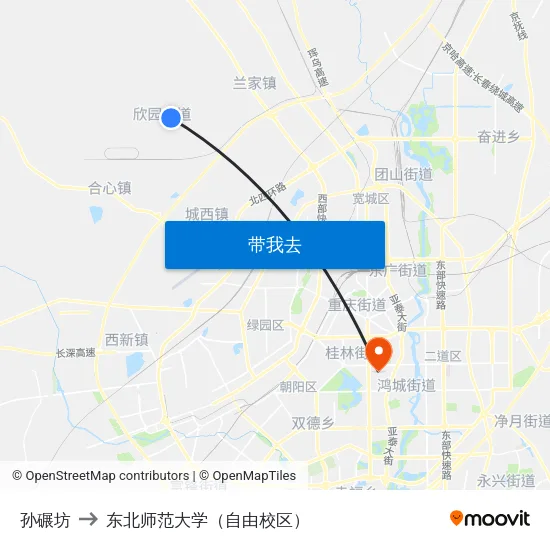 孙碾坊 to 东北师范大学（自由校区） map