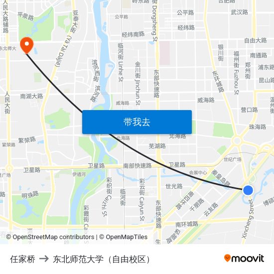 任家桥 to 东北师范大学（自由校区） map