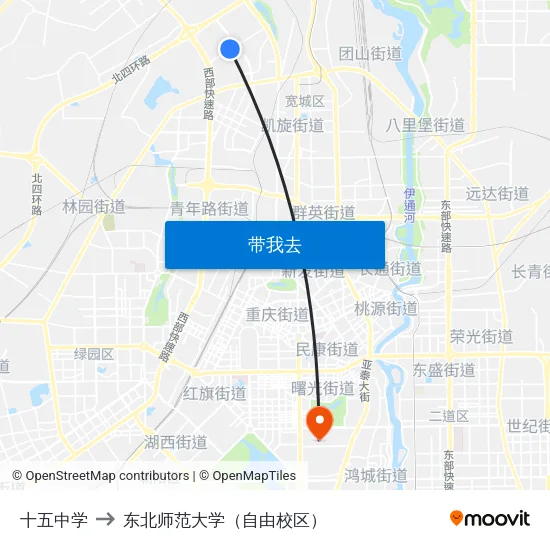 十五中学 to 东北师范大学（自由校区） map