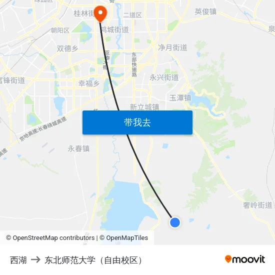 西湖 to 东北师范大学（自由校区） map