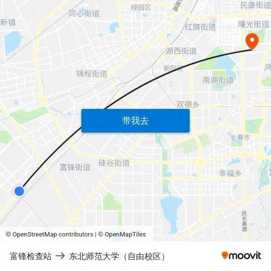 富锋检查站 to 东北师范大学（自由校区） map