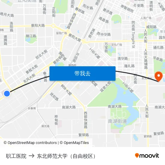 职工医院 to 东北师范大学（自由校区） map