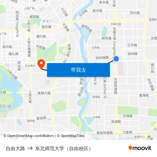 自由大路 to 东北师范大学（自由校区） map