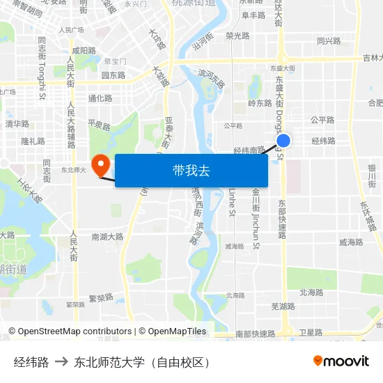 经纬路 to 东北师范大学（自由校区） map