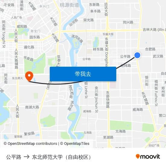 公平路 to 东北师范大学（自由校区） map