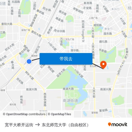 宽平大桥开运街 to 东北师范大学（自由校区） map