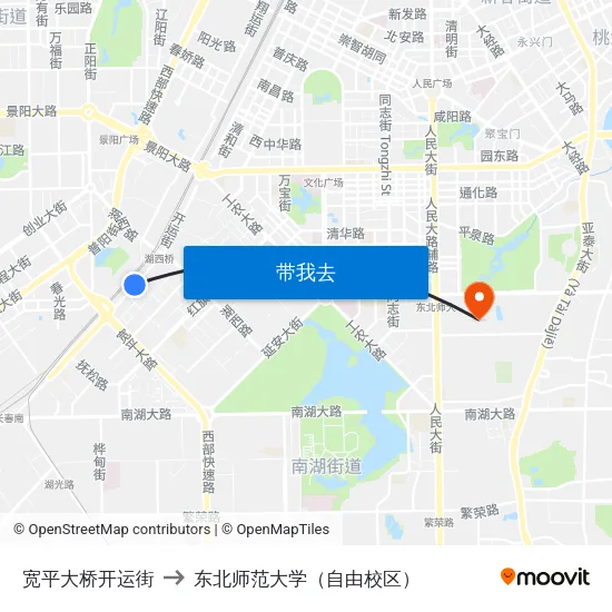 宽平大桥开运街 to 东北师范大学（自由校区） map