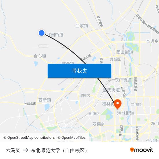 六马架 to 东北师范大学（自由校区） map