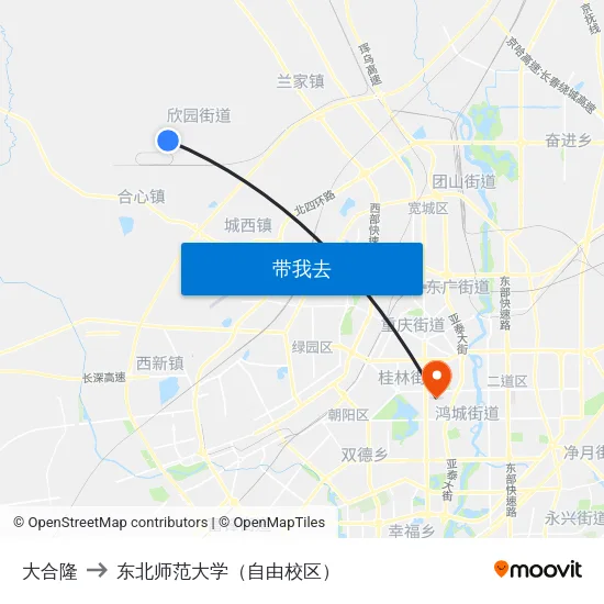 大合隆 to 东北师范大学（自由校区） map