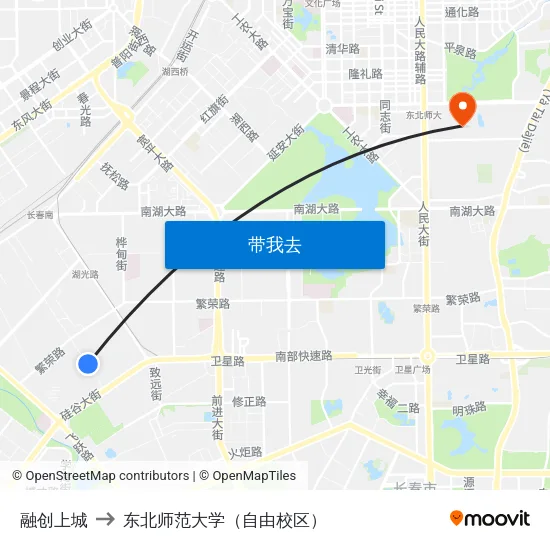 融创上城 to 东北师范大学（自由校区） map