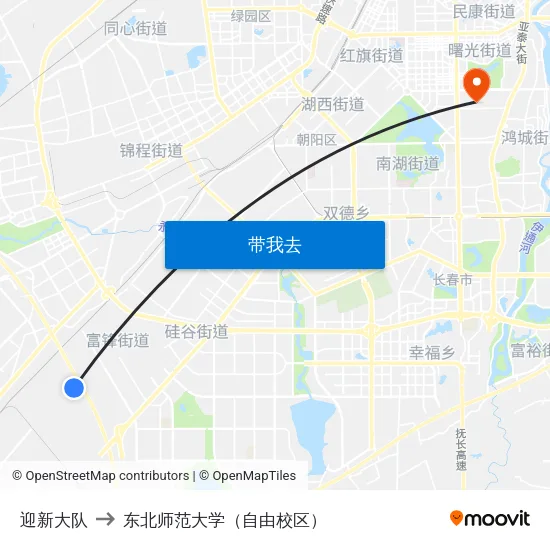 迎新大队 to 东北师范大学（自由校区） map