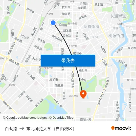白菊路 to 东北师范大学（自由校区） map