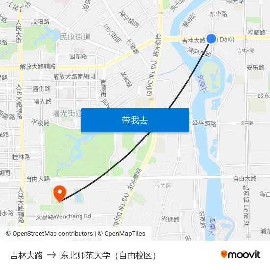 吉林大路 to 东北师范大学（自由校区） map