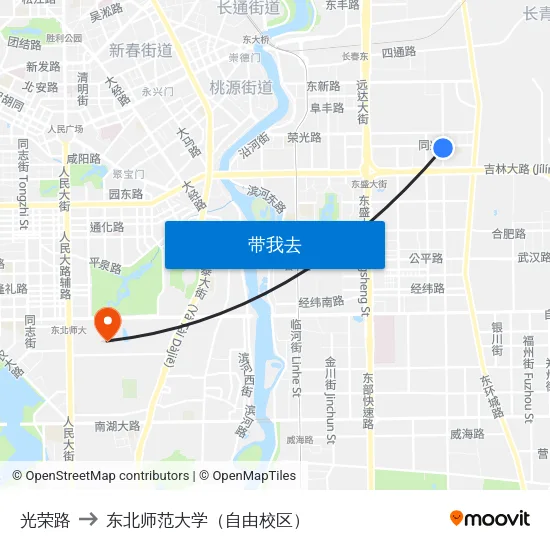 光荣路 to 东北师范大学（自由校区） map
