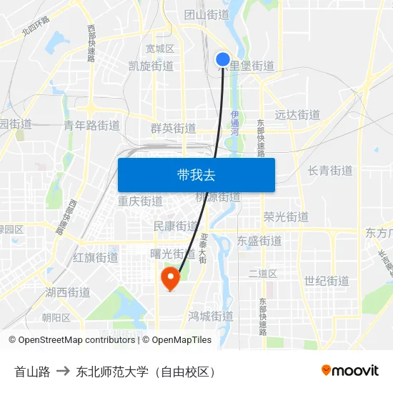 首山路 to 东北师范大学（自由校区） map