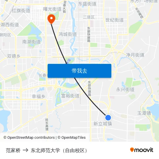 范家桥 to 东北师范大学（自由校区） map