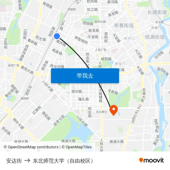 安达街 to 东北师范大学（自由校区） map