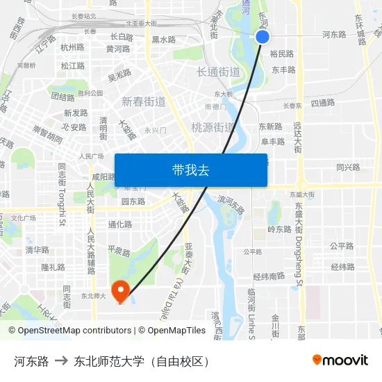 河东路 to 东北师范大学（自由校区） map