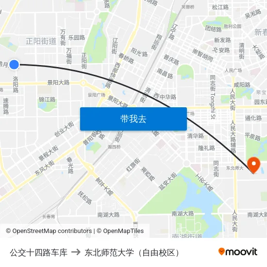 公交十四路车库 to 东北师范大学（自由校区） map