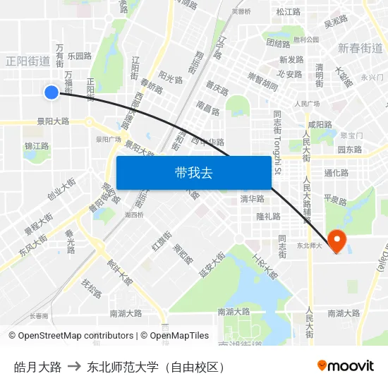 皓月大路 to 东北师范大学（自由校区） map