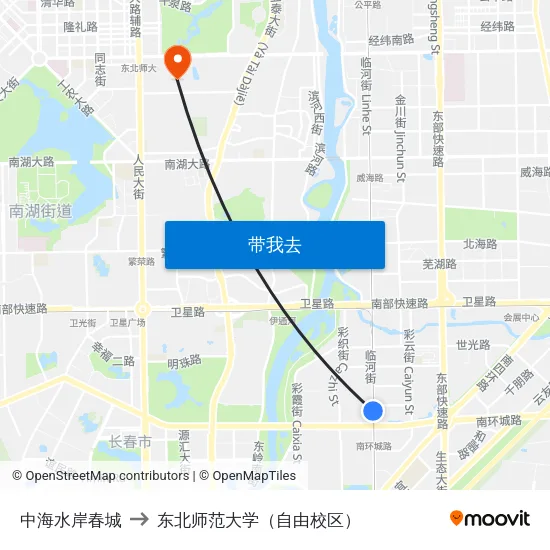 中海水岸春城 to 东北师范大学（自由校区） map