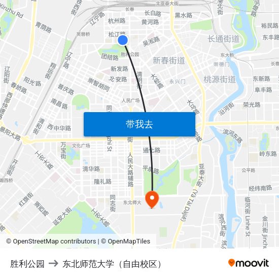 胜利公园 to 东北师范大学（自由校区） map