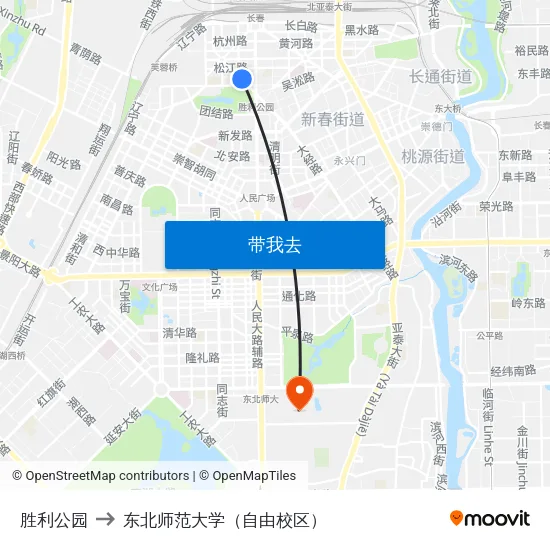 胜利公园 to 东北师范大学（自由校区） map