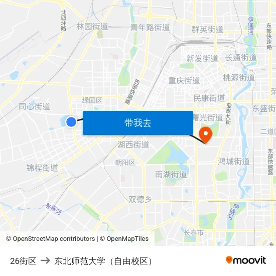 26街区 to 东北师范大学（自由校区） map
