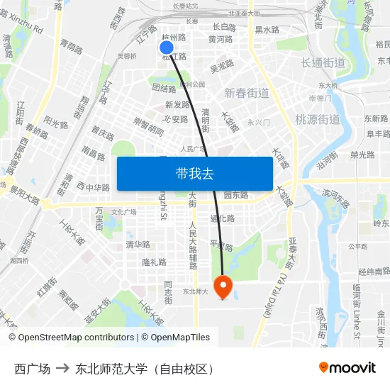 西广场 to 东北师范大学（自由校区） map