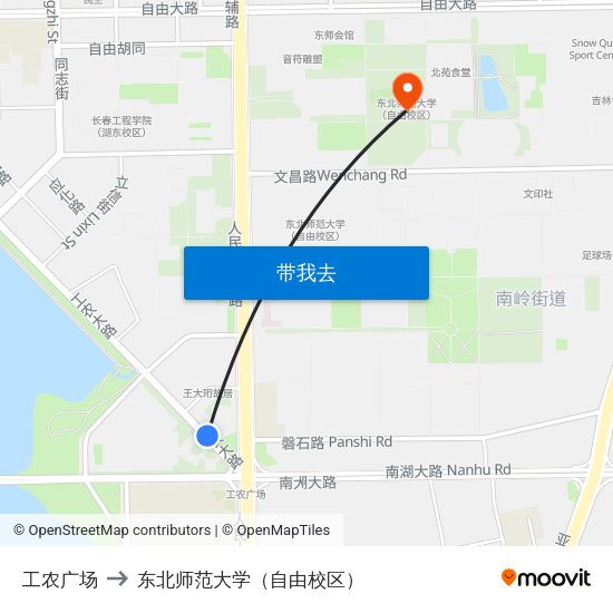 工农广场 to 东北师范大学（自由校区） map