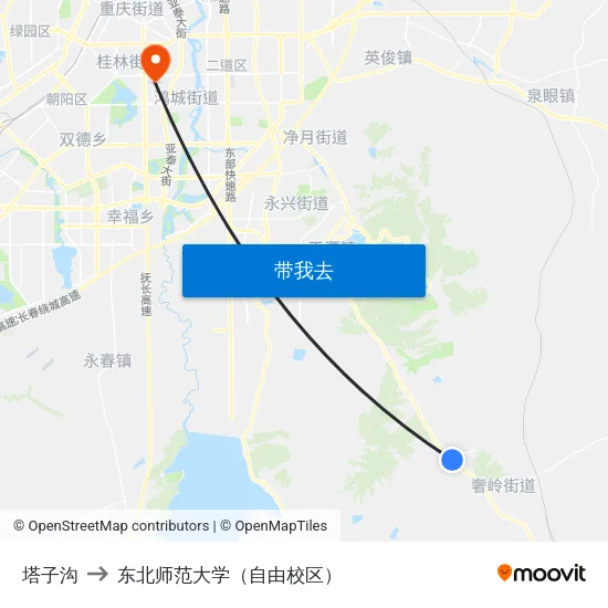 塔子沟 to 东北师范大学（自由校区） map