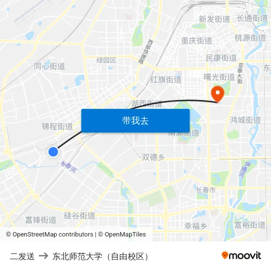 二发送 to 东北师范大学（自由校区） map