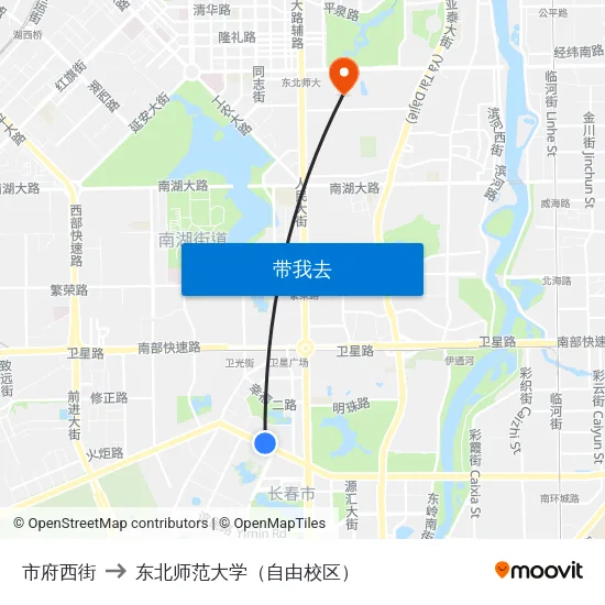 市府西街 to 东北师范大学（自由校区） map
