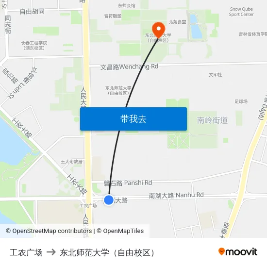 工农广场 to 东北师范大学（自由校区） map