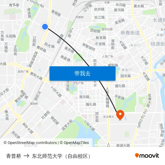 青普桥 to 东北师范大学（自由校区） map