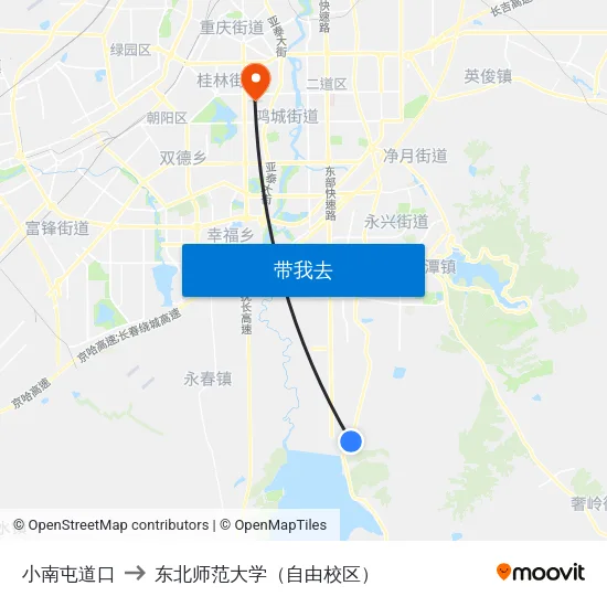 小南屯道口 to 东北师范大学（自由校区） map