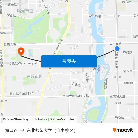 海口路 to 东北师范大学（自由校区） map