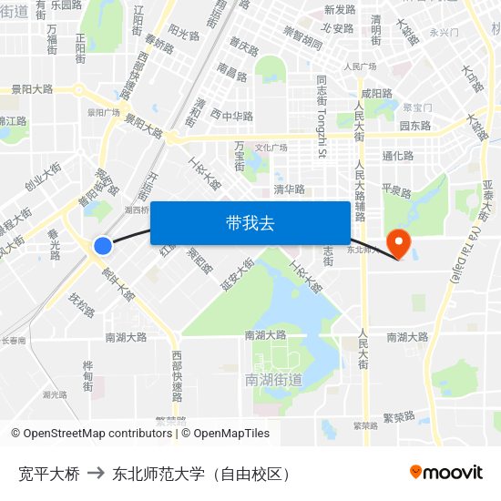 宽平大桥 to 东北师范大学（自由校区） map