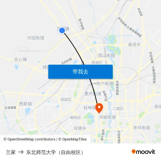兰家 to 东北师范大学（自由校区） map