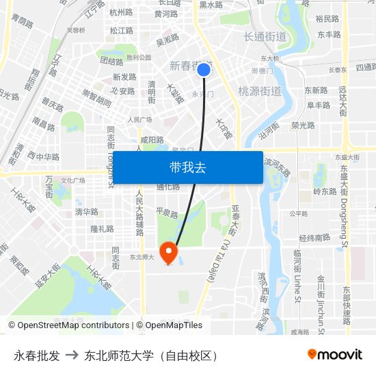 永春批发 to 东北师范大学（自由校区） map