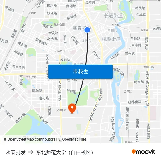 永春批发 to 东北师范大学（自由校区） map