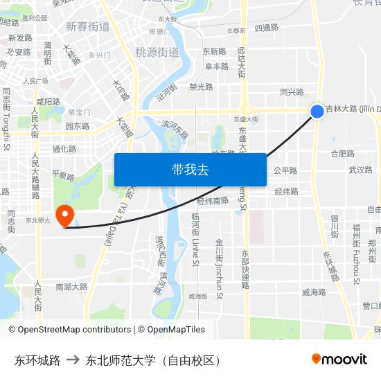 东环城路 to 东北师范大学（自由校区） map