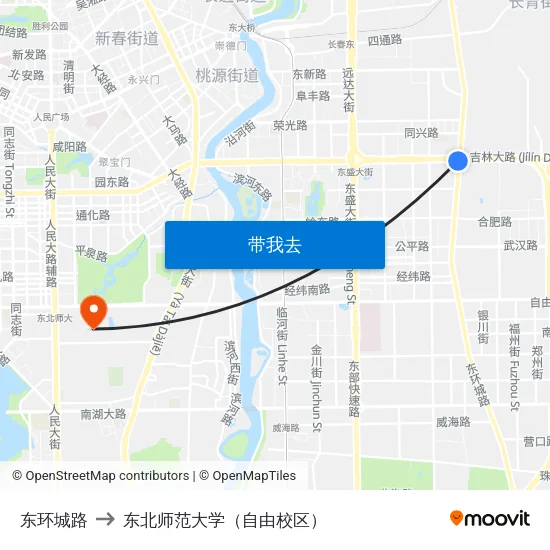 东环城路 to 东北师范大学（自由校区） map