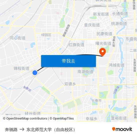 奔驰路 to 东北师范大学（自由校区） map