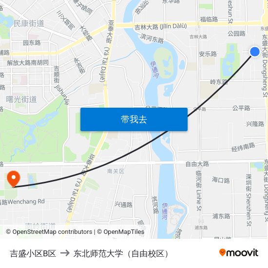 吉盛小区B区 to 东北师范大学（自由校区） map